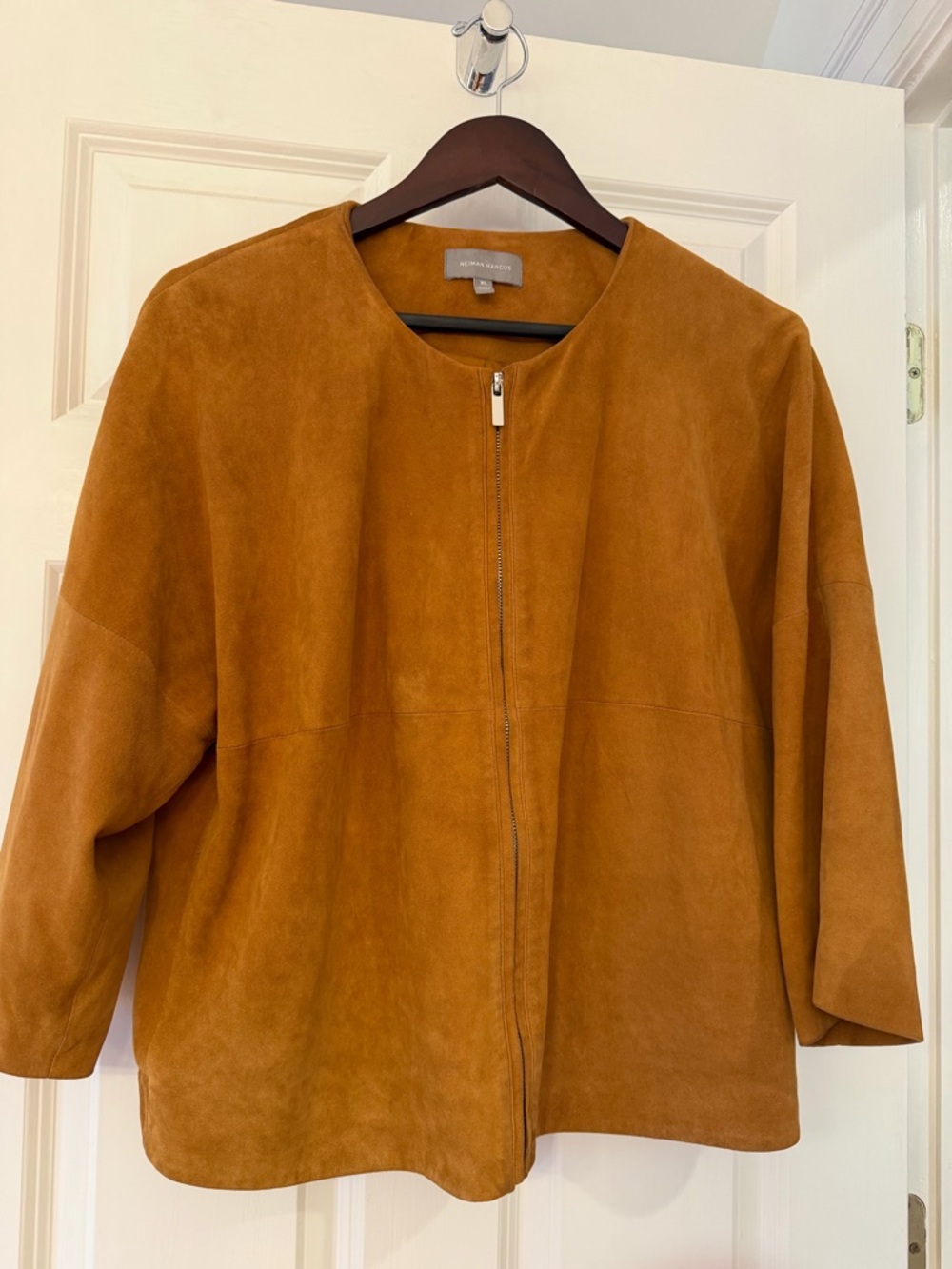 Neiman Marcus Cognac Suede Zip-Front Jacket